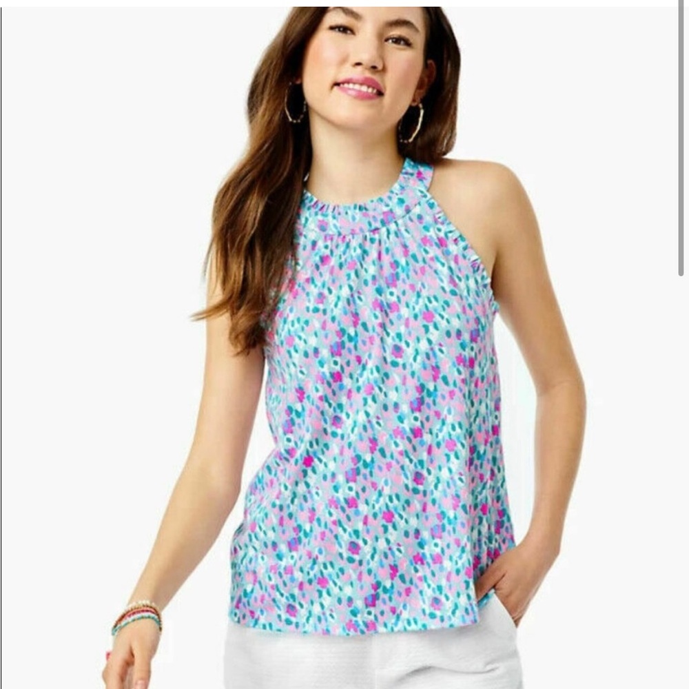 Lilly Pulitzer Jerrica Halter Top - Size Small - Multi Hottie Dottie Print. EUC